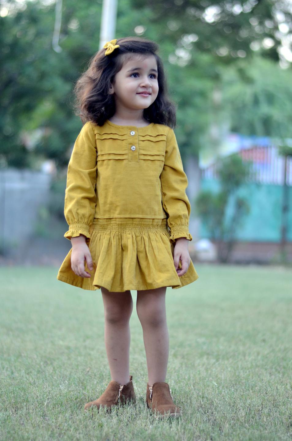 cute-girls-dress-with-full-sleeve-yellow-10510019YL, Kids Clothing, Corduroy Girl Dress