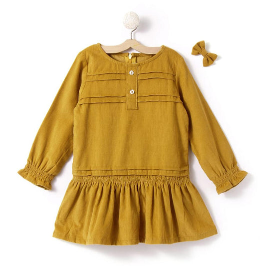 cute-girls-dress-with-full-sleeve-yellow-10510019YL, Kids Clothing, Corduroy Girl Dress