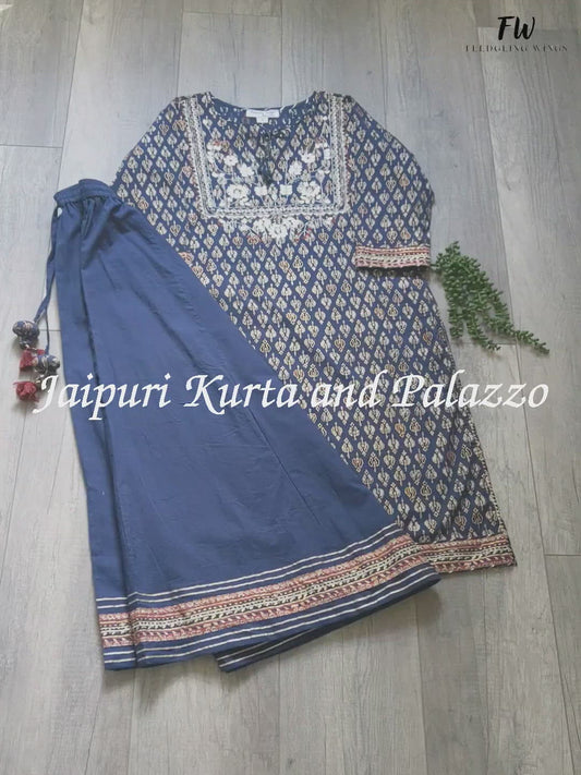 Navy Blue Cotton Gota Patti Palazzo Set