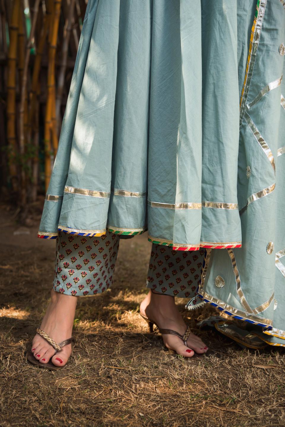 daisy-cotton-grey-anarkali-11403193GY, Women Indian Ethnic Clothing, Cotton Kurta Set Dupatta