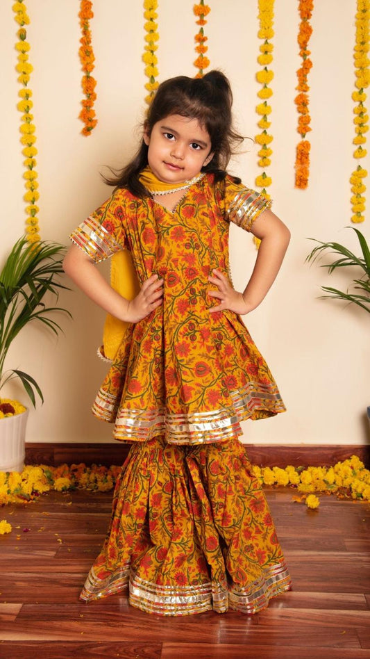 darpan-sharara-set-11434031YL, Kids Indian Ethnic Clothing, Cotton Girl Kurta Set
