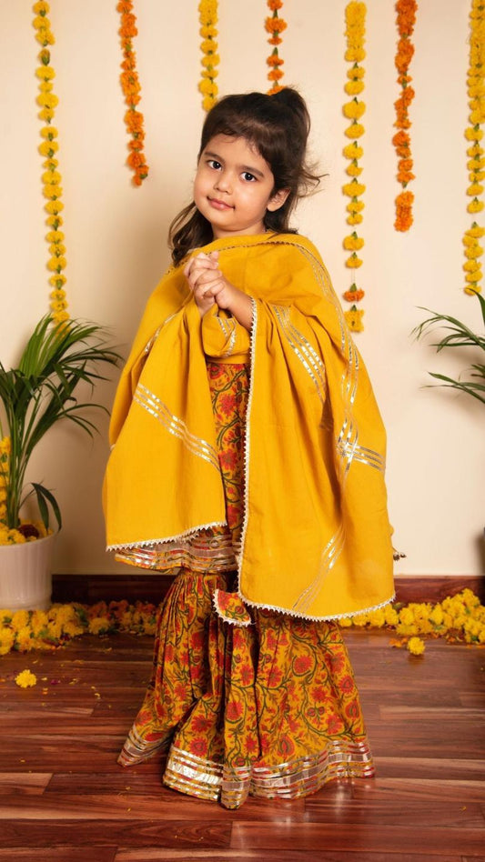 darpan-sharara-set-11434031YL, Kids Indian Ethnic Clothing, Cotton Girl Kurta Set