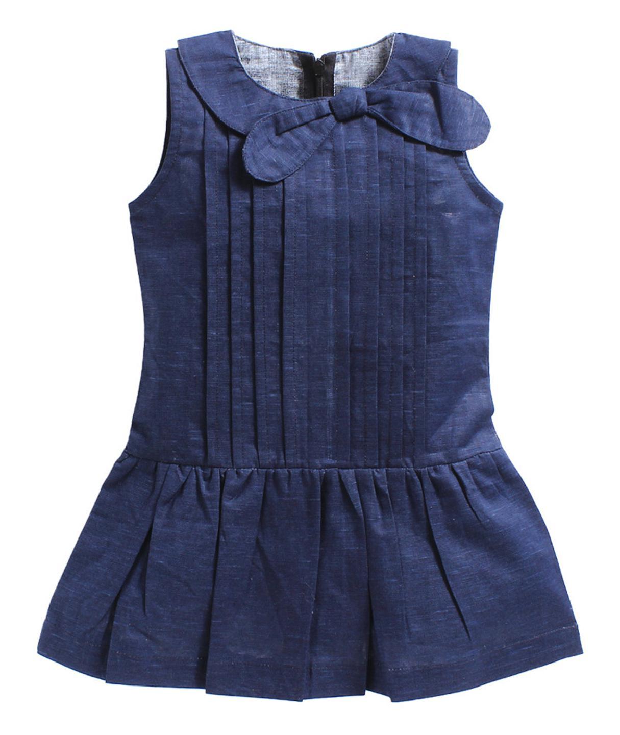 denim-front-knot-coller-dress-blue-10510031BL, Kids Clothing, Denim Girl Dress