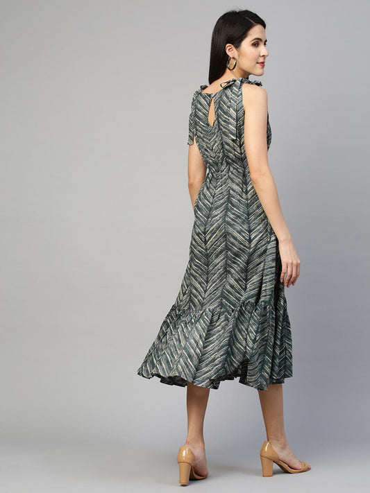 dense-printed-flounce-tie-up-dress-10304014BL, Women Clothing, Cotton Dress