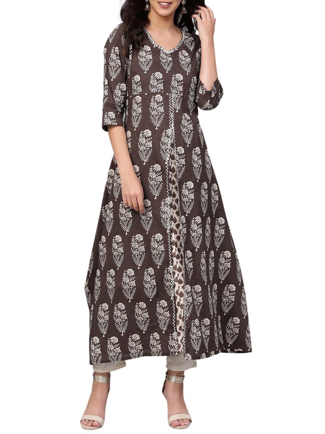 double-layered-brown-cotton-kurta-10001010BR, Women Indian Ethnic Clothing, Cotton Kurta