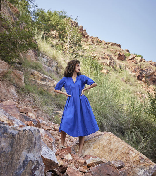 electric-blue-cotton-poplin-midi-dress-11904006BL, Women Clothing, Cotton Dress
