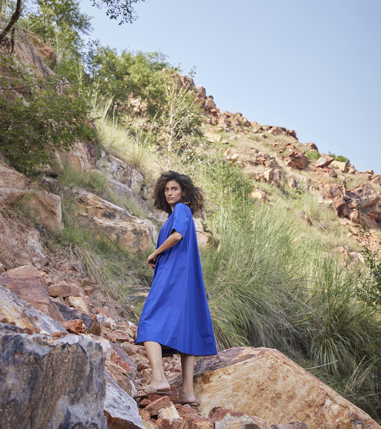 electric-blue-cotton-poplin-midi-dress-11904006BL, Women Clothing, Cotton Dress