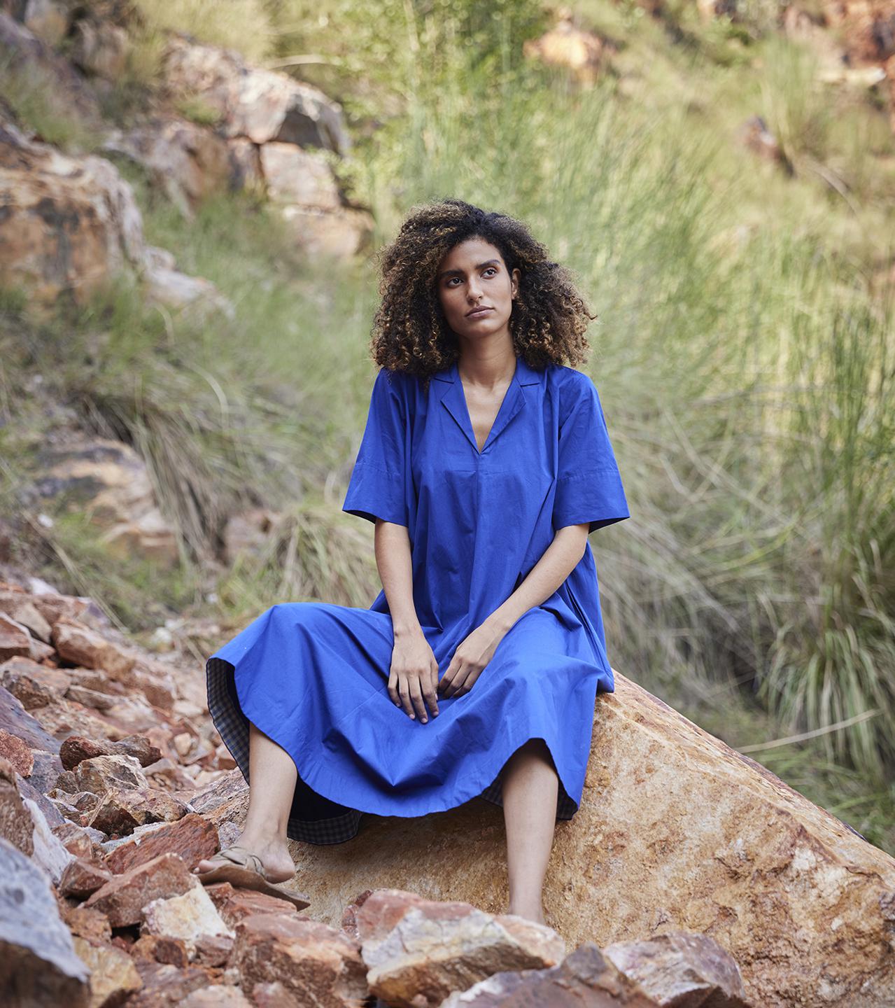 electric-blue-cotton-poplin-midi-dress-11904006BL, Women Clothing, Cotton Dress