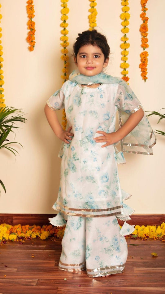 falak-kurta-palazzo-set-11412015WH, Kids Indian Ethnic Clothing, Chanderi Girl Palazzo Set