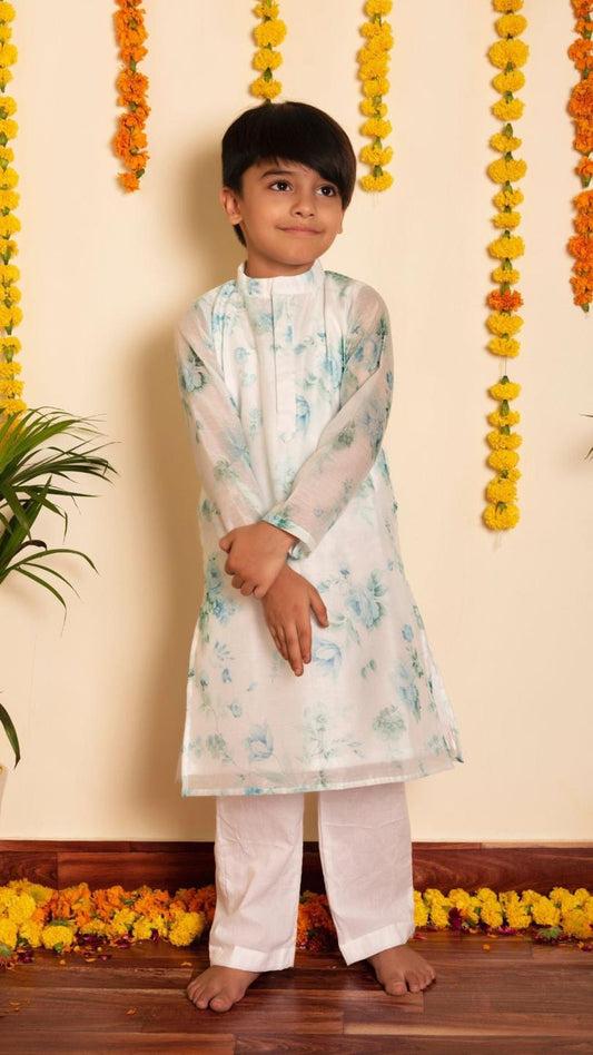 falak-kurta-pant-set-11420016WH, Kids Indian Ethnic Clothing, Chanderi Boy Kurta Pajama Set