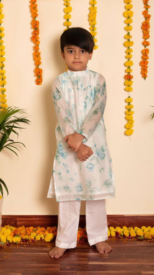 falak-kurta-pant-set-11420016WH, Kids Indian Ethnic Clothing, Chanderi Boy Kurta Pajama Set