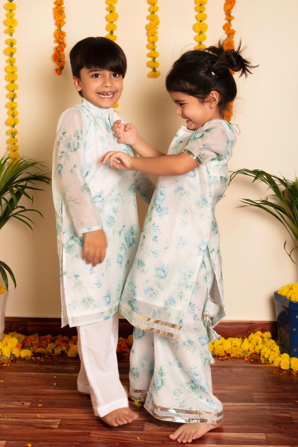 falak-kurta-pant-set-11420016WH, Kids Indian Ethnic Clothing, Chanderi Boy Kurta Pajama Set