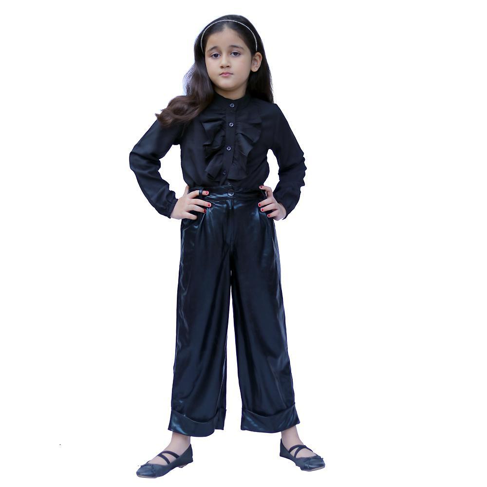 faux-leather-pant-with-modal-top-10512015BK, Kids Clothing, Leather,Cotton Girl Palazzo Set