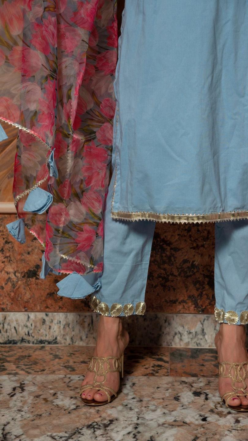 fiza-pure-cotton-suit-set-11403224BL, Women Indian Ethnic Clothing, Cotton Kurta Set Dupatta