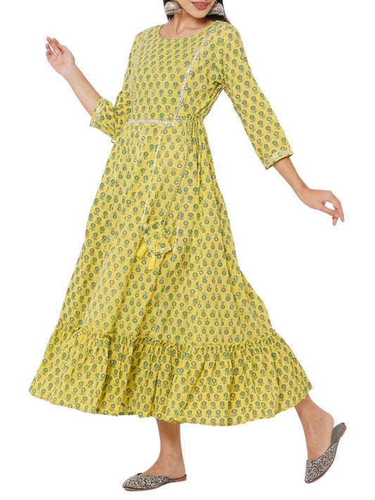 floral-block-printed-embroidered-maxi-dress-10304001YL, Women Clothing, Cotton Dress