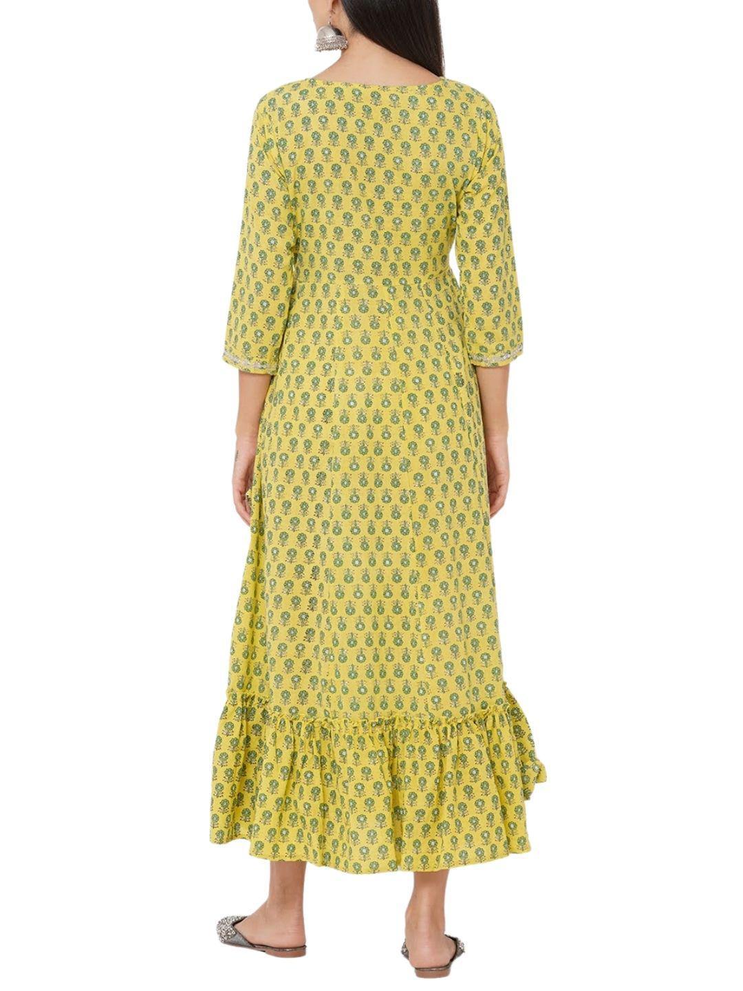 floral-block-printed-embroidered-maxi-dress-10304001YL, Women Clothing, Cotton Dress