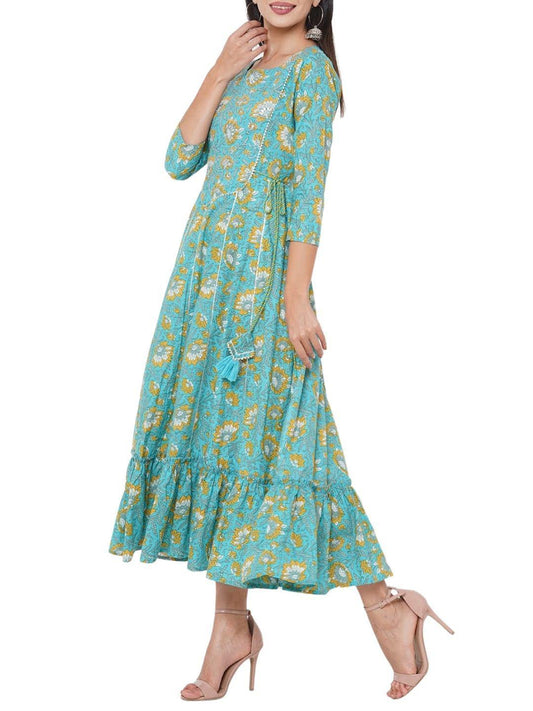 floral-block-printed-embroidered-maxi-dress-with-twisted-belt-string--10304002BL, Women Clothing, Cotton Dress