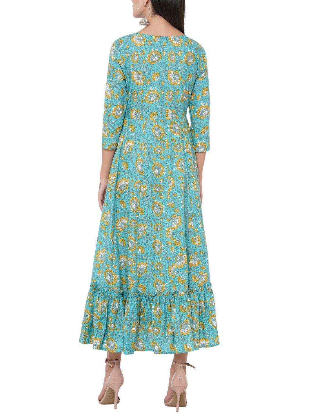 floral-block-printed-embroidered-maxi-dress-with-twisted-belt-string--10304002BL, Women Clothing, Cotton Dress