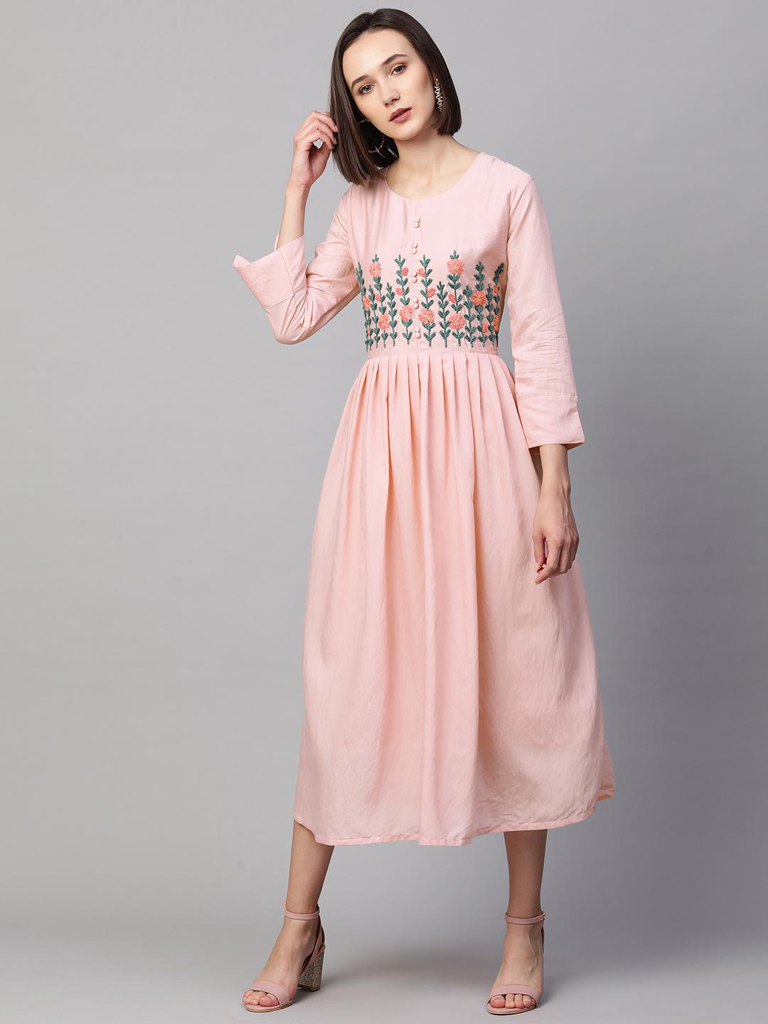 floral-hand-embroidered-maxi-dress-10304010PK, Women Clothing, Viscose Chanderi Dress