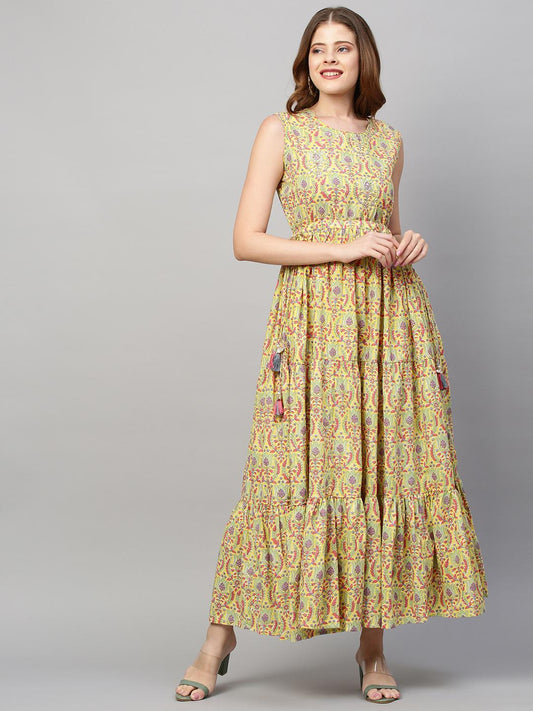 floral-printed-embroidered-tiered-flared-maxi-dress-10304017YL, Women Clothing, Cotton Dress