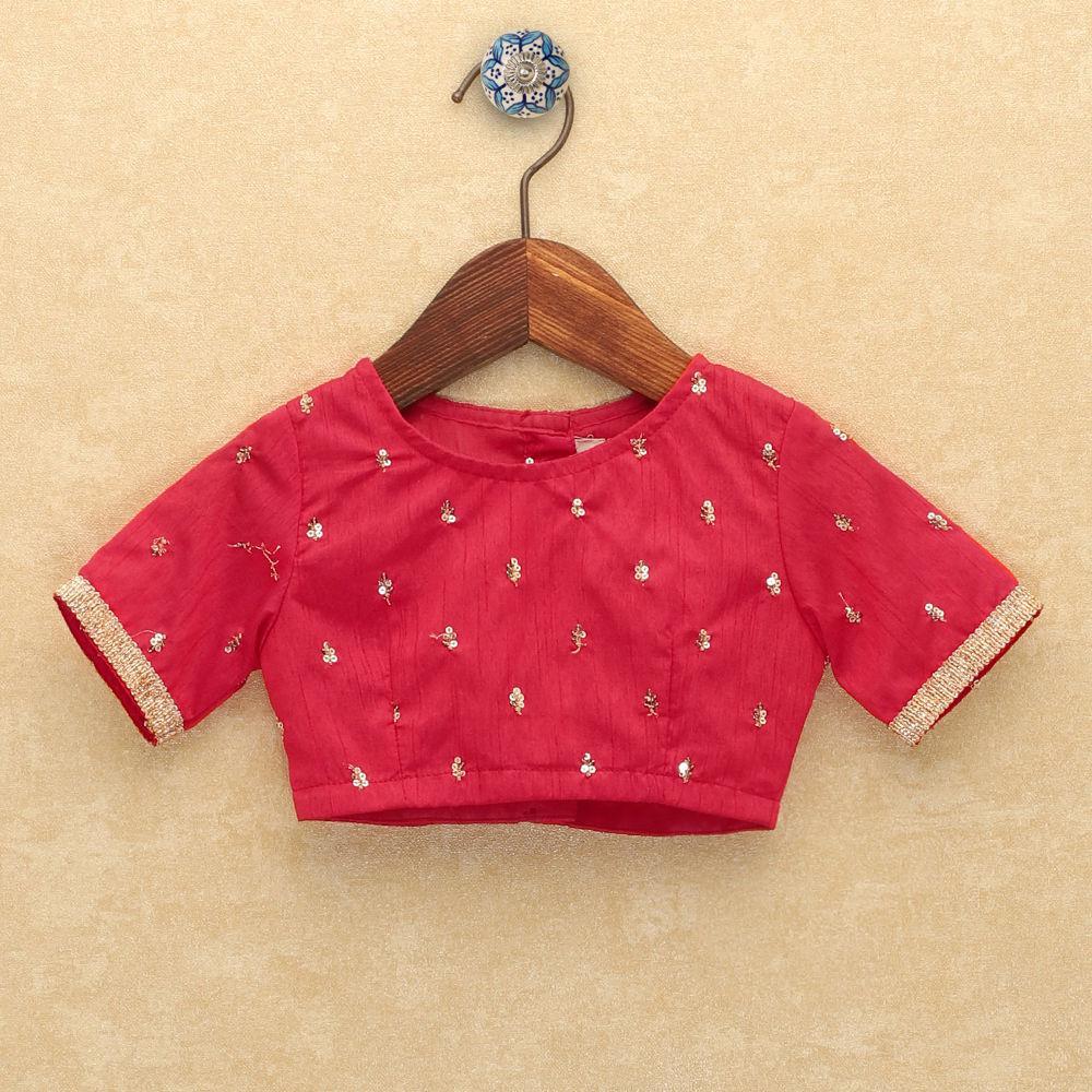 floral-printed-lehengas-blouses-set-10509063RD, Kids Clothing, Blended,Cotton Girl Lehenga Set