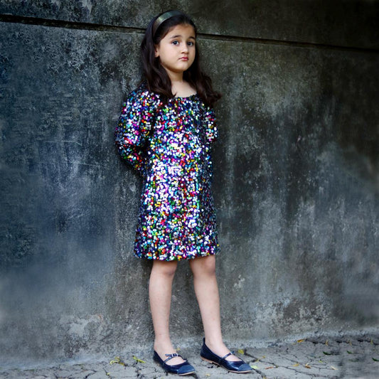 full-sleeves-sequin-applique-dress-10510048ML, Kids Clothing, Sequin,Cotton Girl Dress
