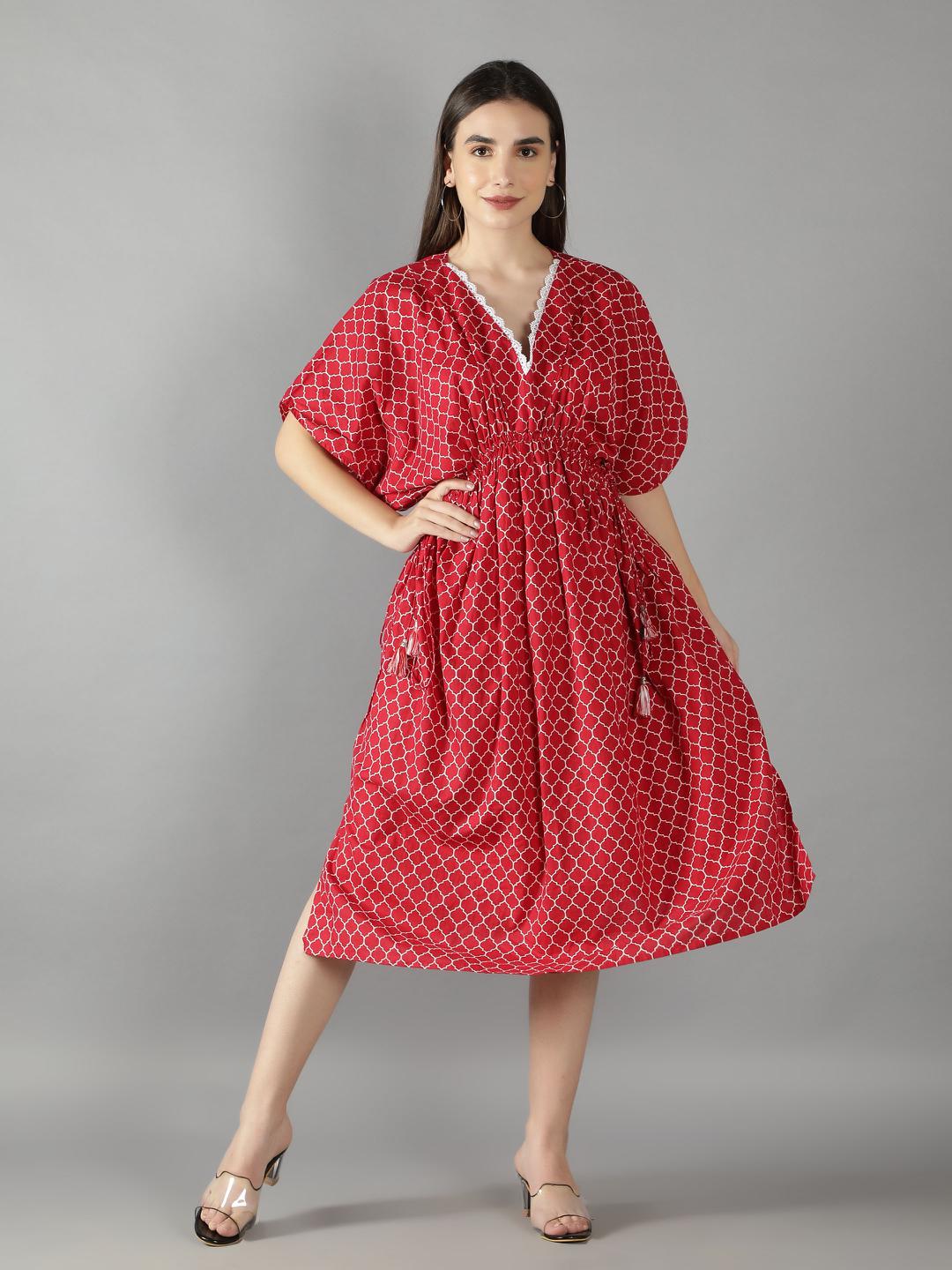 geometric-lava-red-caftan-dress-11721127RD, Women Clothing, Cotton Caftan