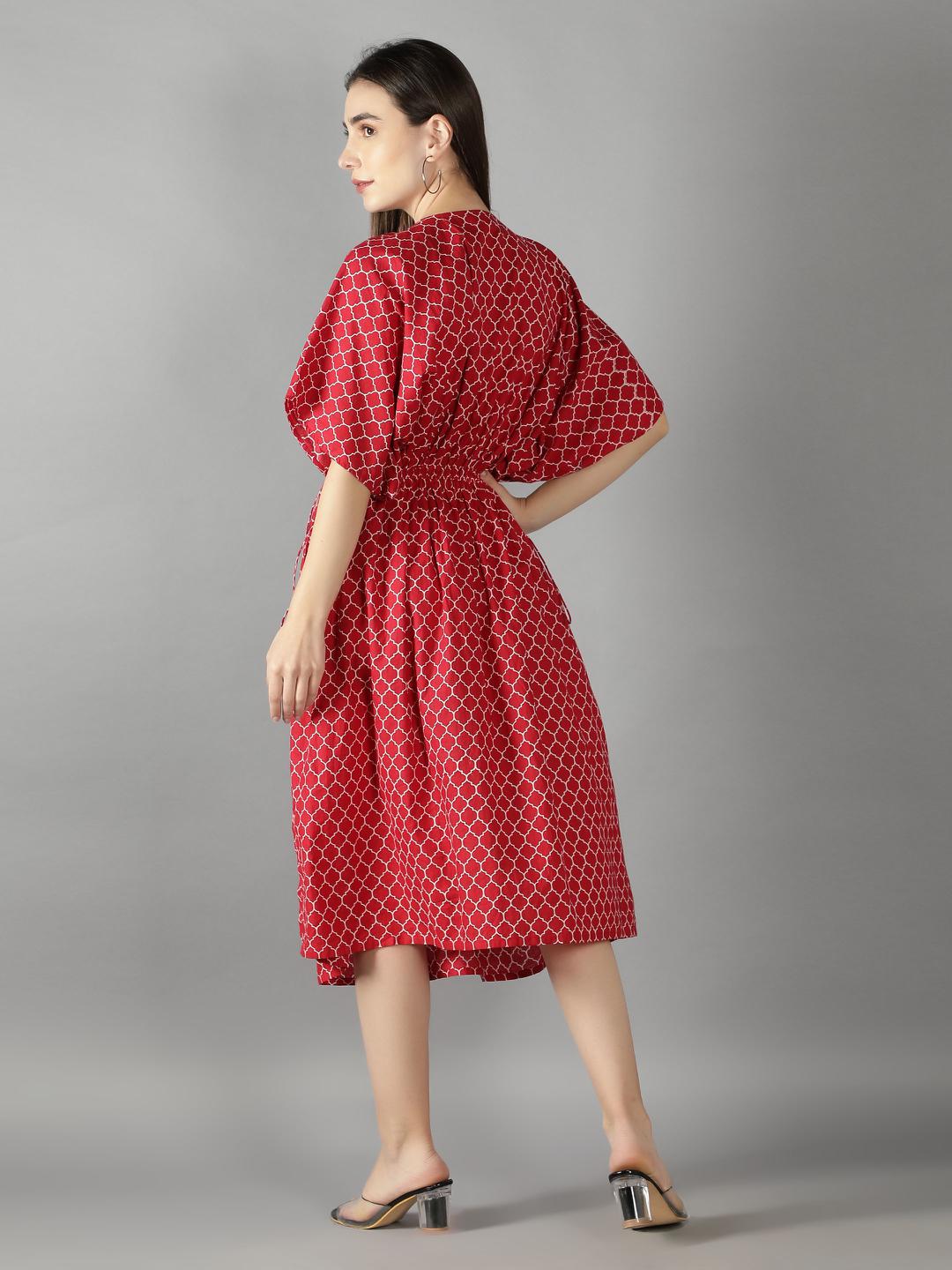 geometric-lava-red-caftan-dress-11721127RD, Women Clothing, Cotton Caftan