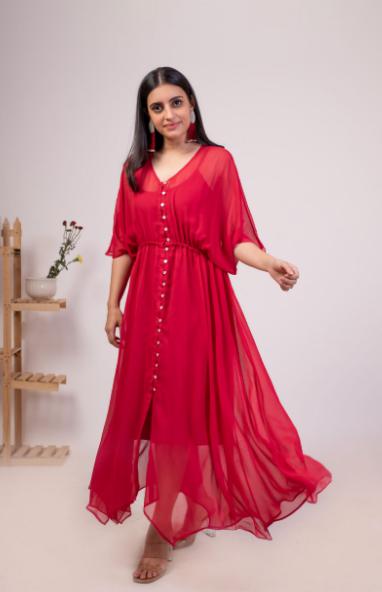 georgette-red-dress-11604017RD, Women Clothing, Georgette Dress