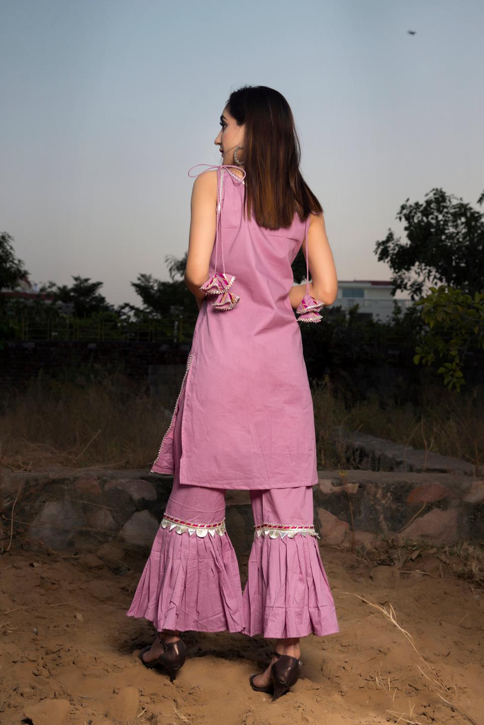 gotta-jaal-purple-cotton-sharara-set-11403184PR, Women Indian Ethnic Clothing, Cotton Silk Kurta Set Dupatta