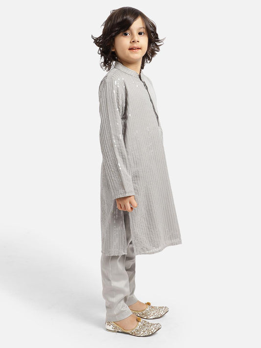 grey-sequence-kurta-with-pajama-set-10520077GY, Indian Kids Clothing, Satin Boy Kurta Pajama Set