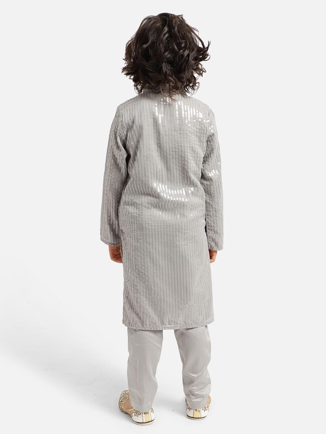 grey-sequence-kurta-with-pajama-set-10520077GY, Indian Kids Clothing, Satin Boy Kurta Pajama Set