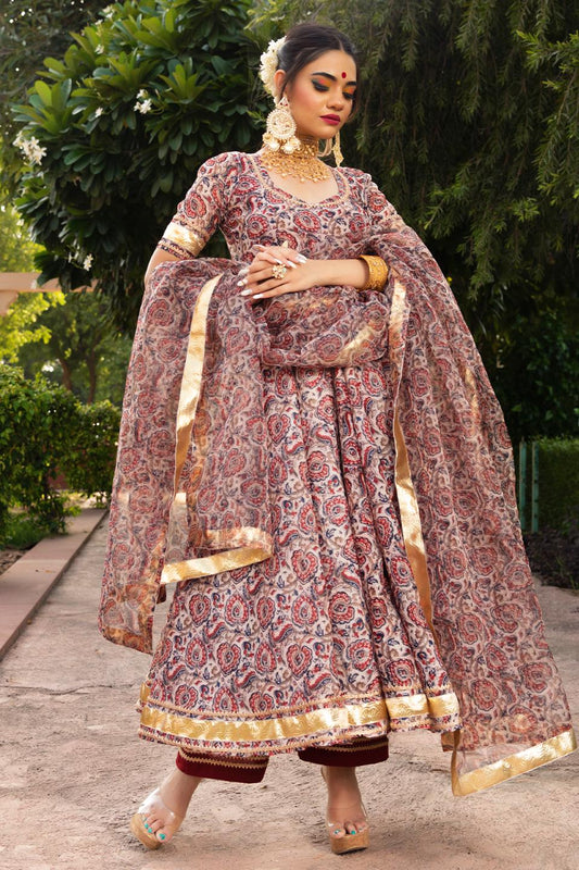 gulbagh-organza-anarkali-set-11403203MR, Women Indian Ethnic Clothing, Organza Kurta Set Dupatta