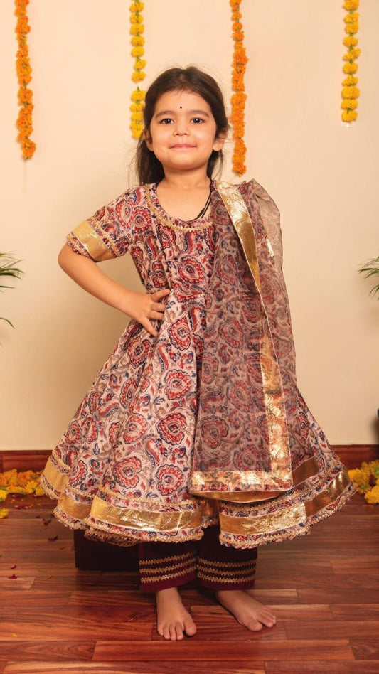 gulbagh-organza-anarkali-set-11434022BR, Kids Indian Ethnic Clothing, Cotton Girl Kurta Set