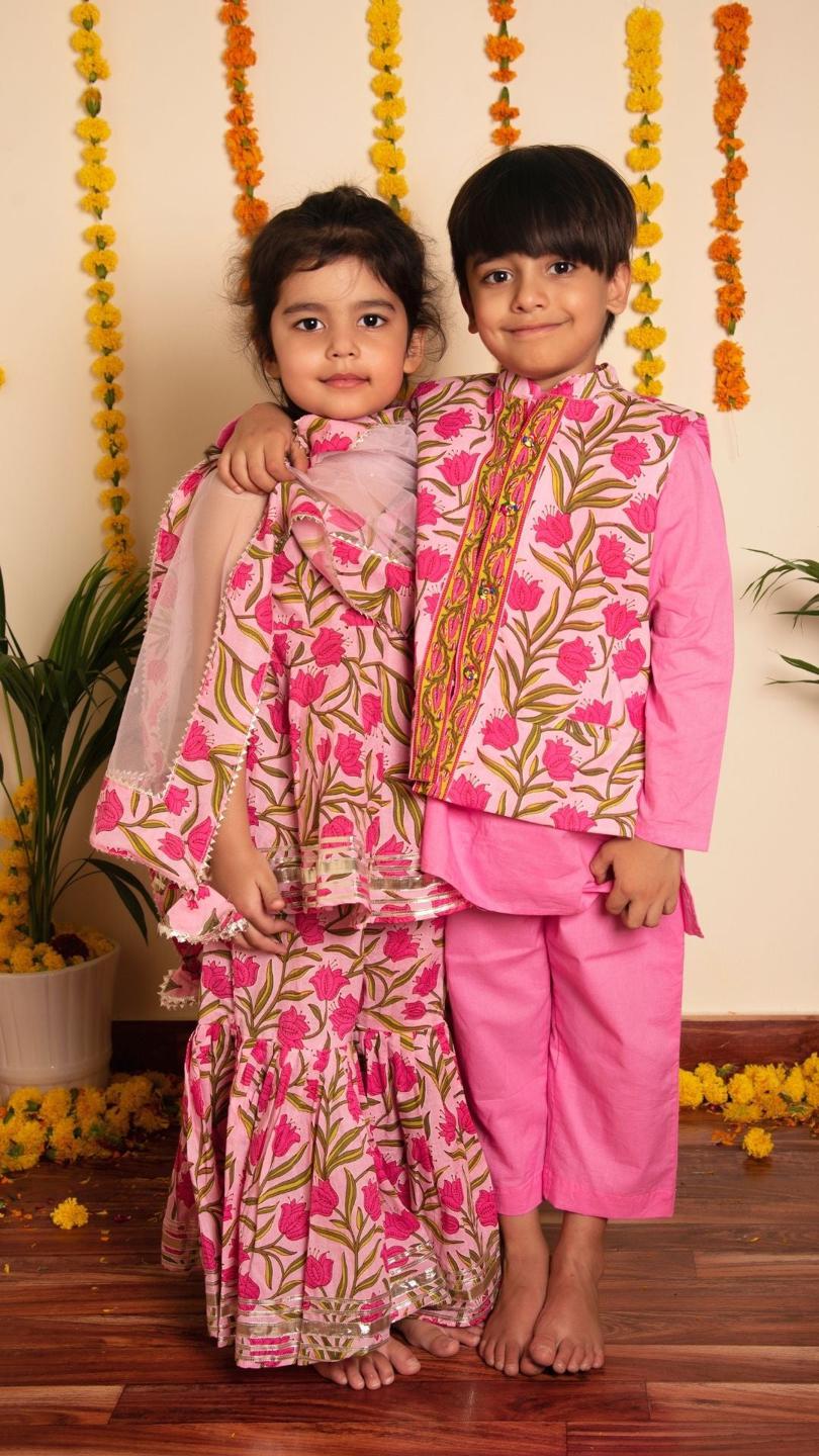 gulbhar-kurta-jacket-set-11438033GR, Kids Indian Ethnic Clothing, Cotton Boy Kurta Jacket Set