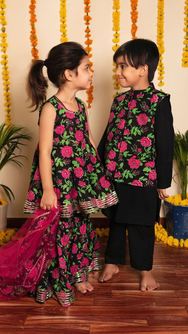 Tara Hand Block Sharara Set With Gota Work