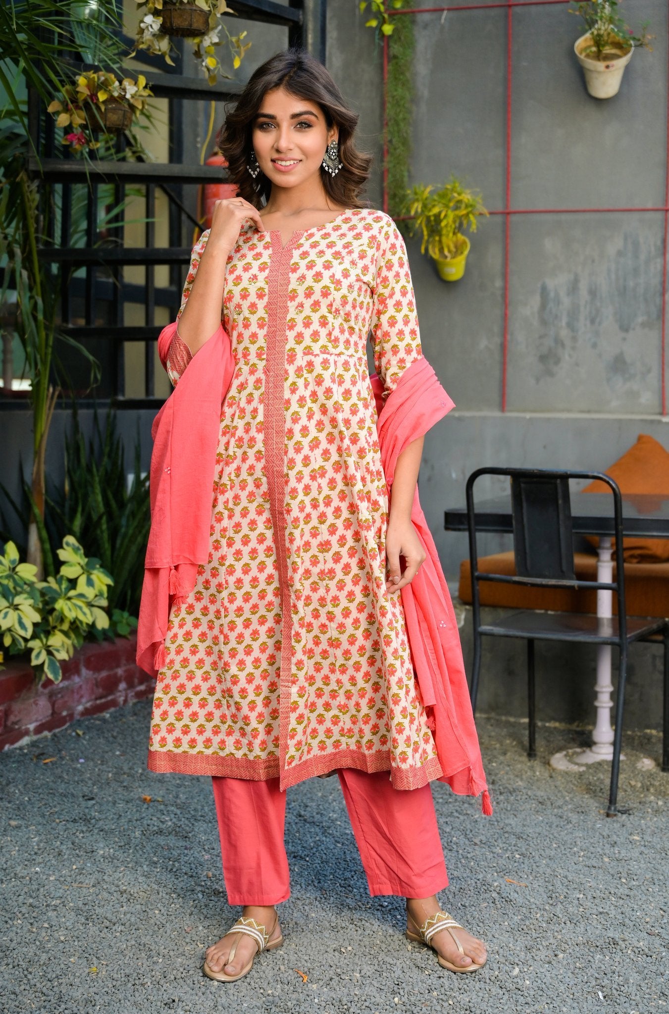hand-block-printed-kurta-dupatta-set-10103008PC, Women Indian Ethnic Clothing, Cotton Kurta Set Dupatta
