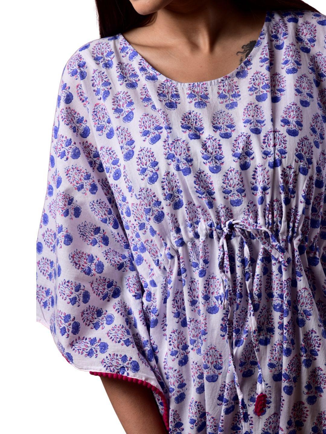 handblock-booti-long-caftan-10921040WH, Women Clothing, Cotton Caftan, Cotton Hand Block Booti Print Long Caftan