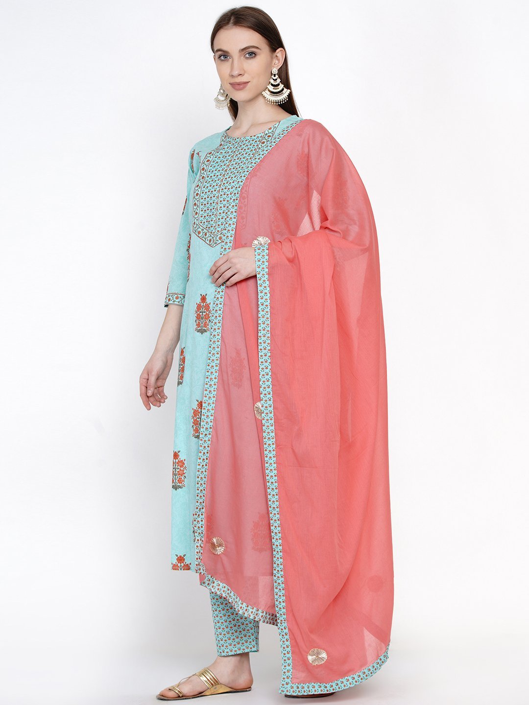 handblock-printed-kurta-dupatta-set-10103002BL, Women Indian Ethnic Clothing, Cotton Kurta Set Dupatta