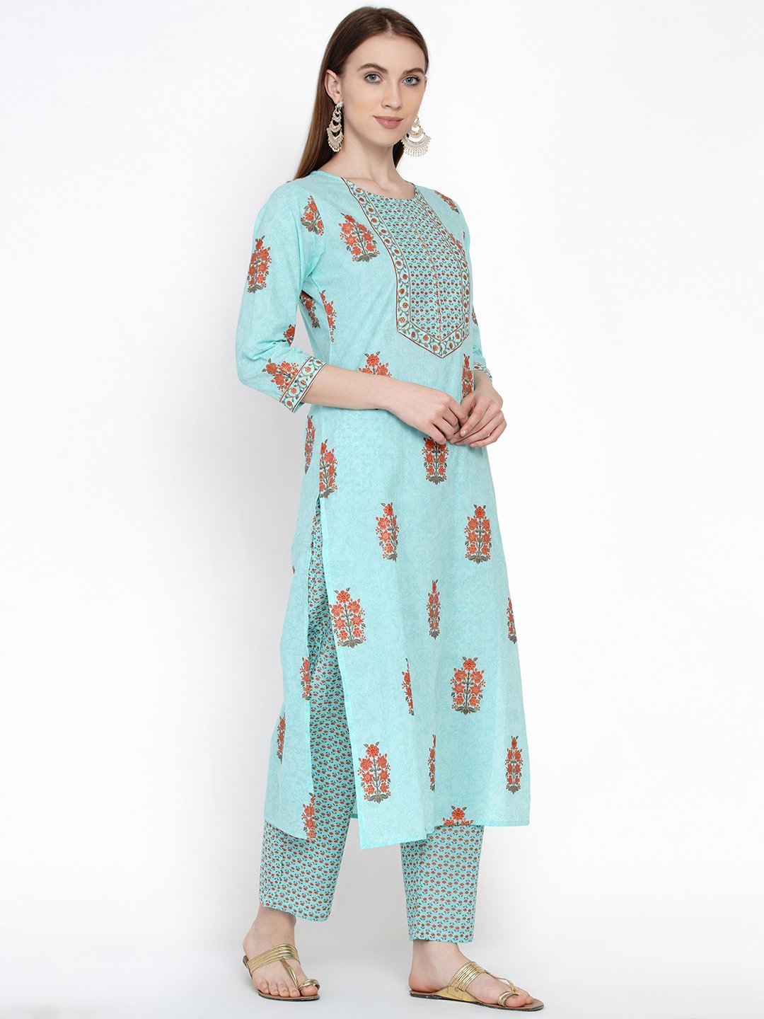 handblock-printed-kurta-dupatta-set-10103002BL, Women Indian Ethnic Clothing, Cotton Kurta Set Dupatta