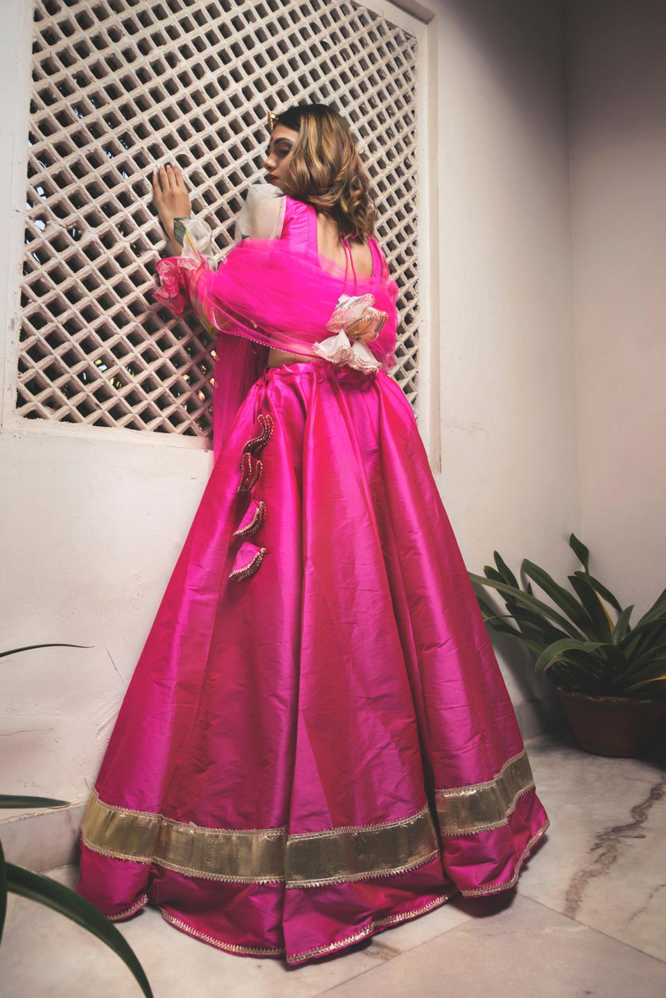hot-pink-taffeta-lehenga-11423139PK, Women Indian Ethnic Clothing, Silk Lehenga Choli