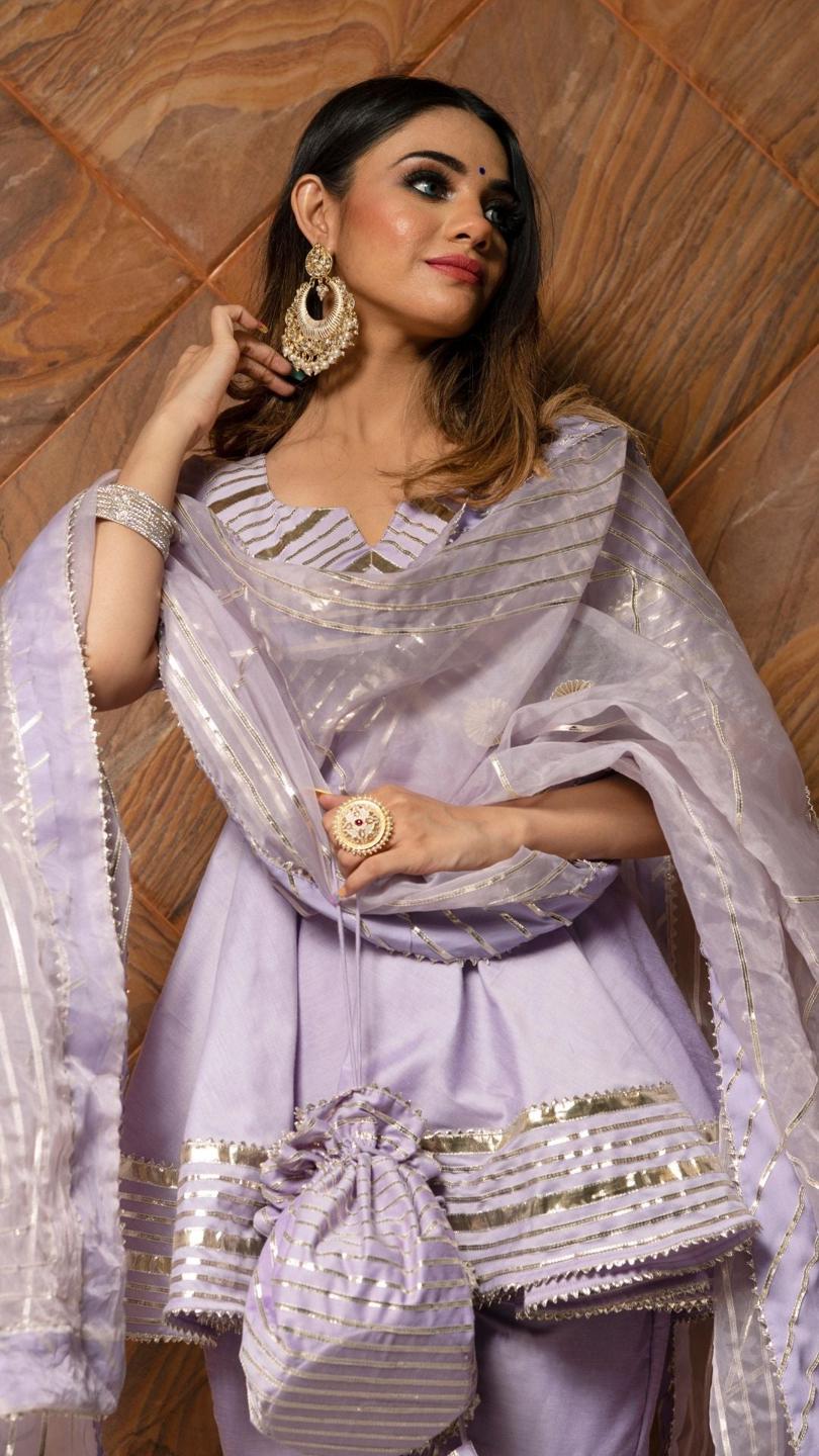 ibadat-lilac-sharara-set-11403163PR, Women Indian Ethnic Clothing, Cotton Silk Kurta Set Dupatta