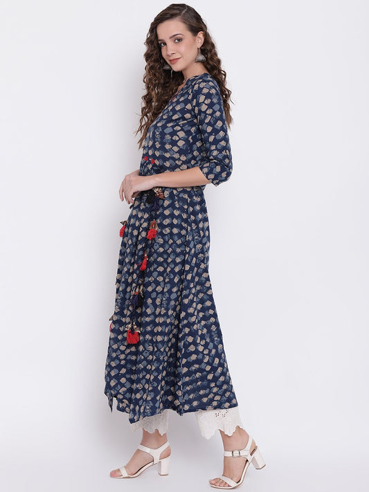 indigo-a-line-cotton-kurta-10001013BL, Women Indian Ethnic Clothing, Cotton Kurta