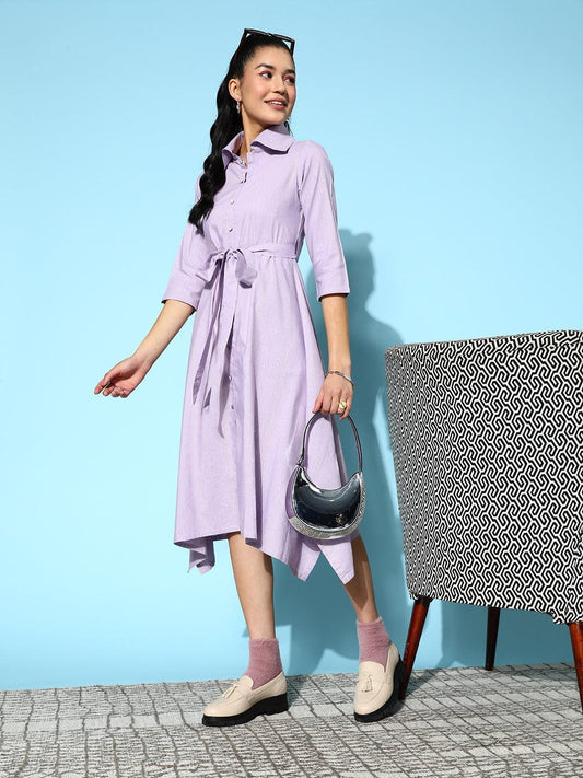 lavender-belted-midi-dress-10104136PR, Women Clothing, Cotton Dresses