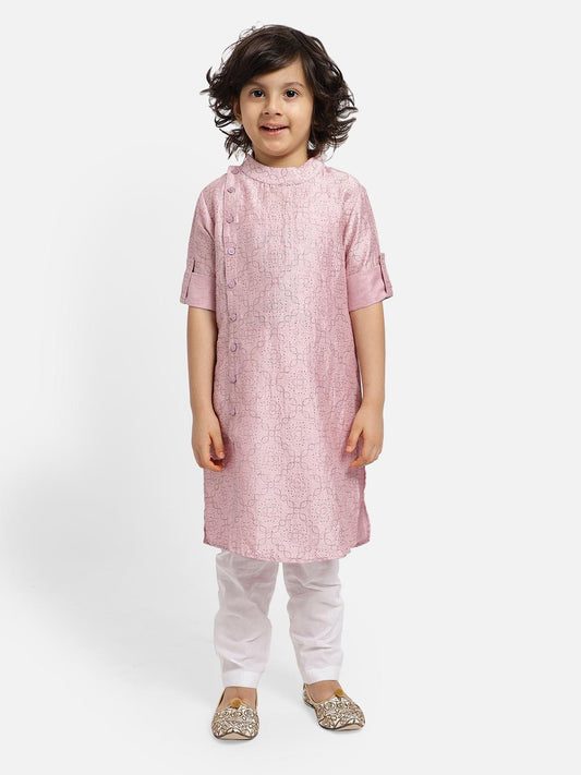 lavender-kurta-pajama-set-with-golden-glitter-10520074PK, Indian Kids Clothing, Satin Boy Kurta Pajama Set