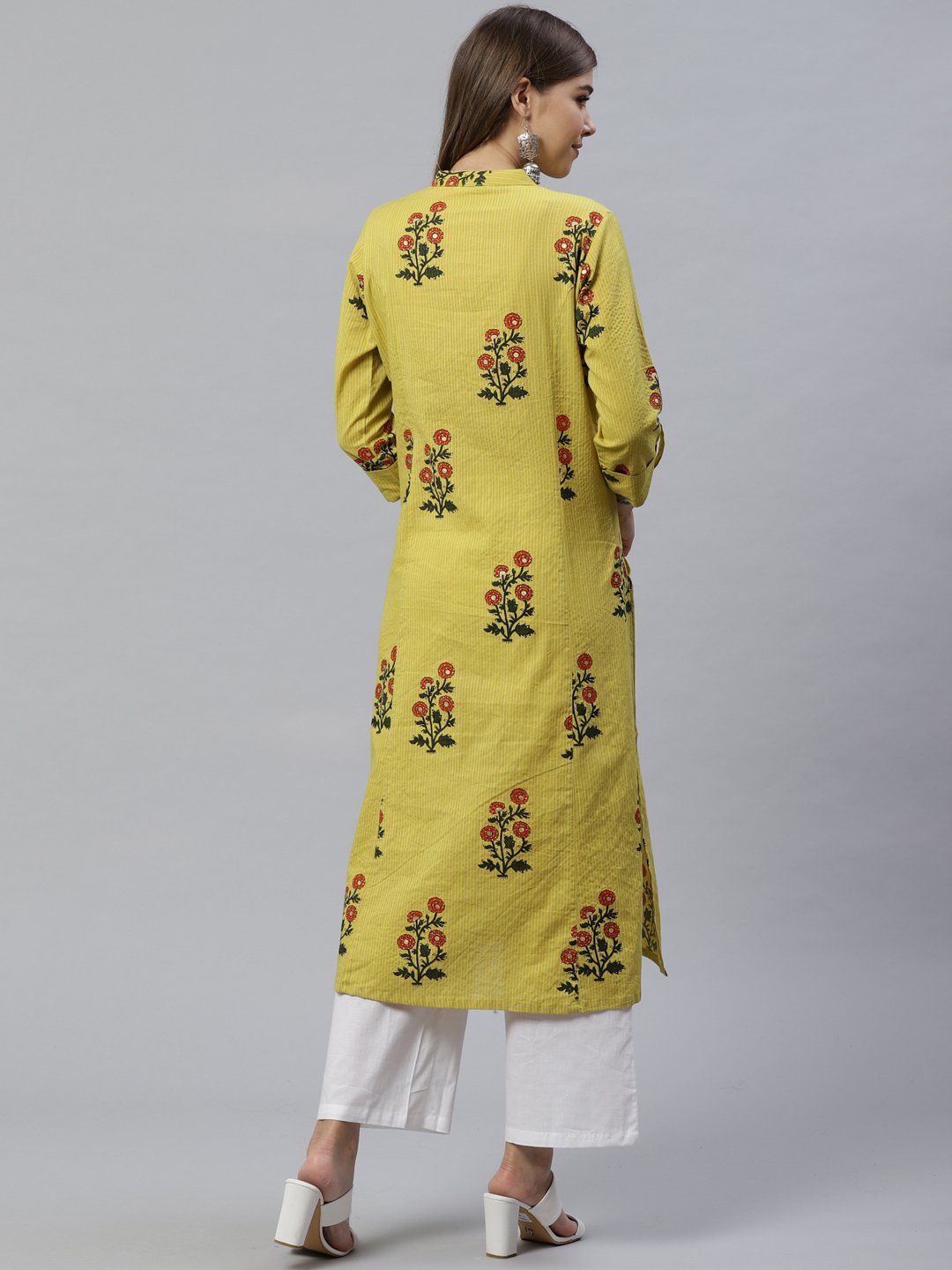 lemon-yellow-straight-cotton-kurta-10001006YL, Women Indian Ethnic Clothing, Cotton Kurta