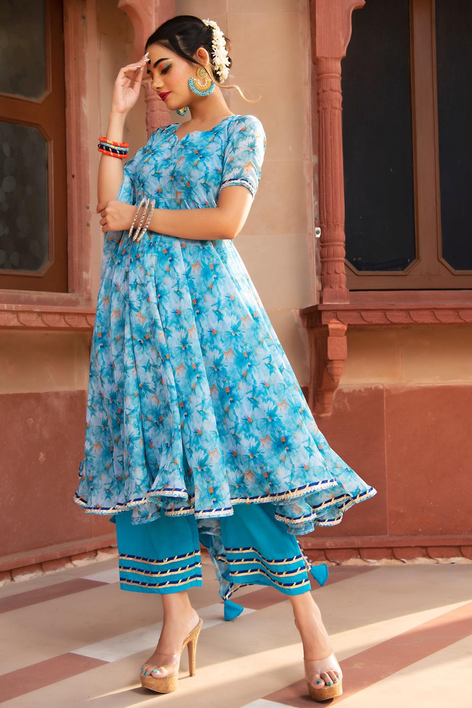 lilly-of-nile-chiffon-anarkali-suit-set-11403146BL, Women Indian Ethnic Clothing, Chiffon Kurta Set Dupatta