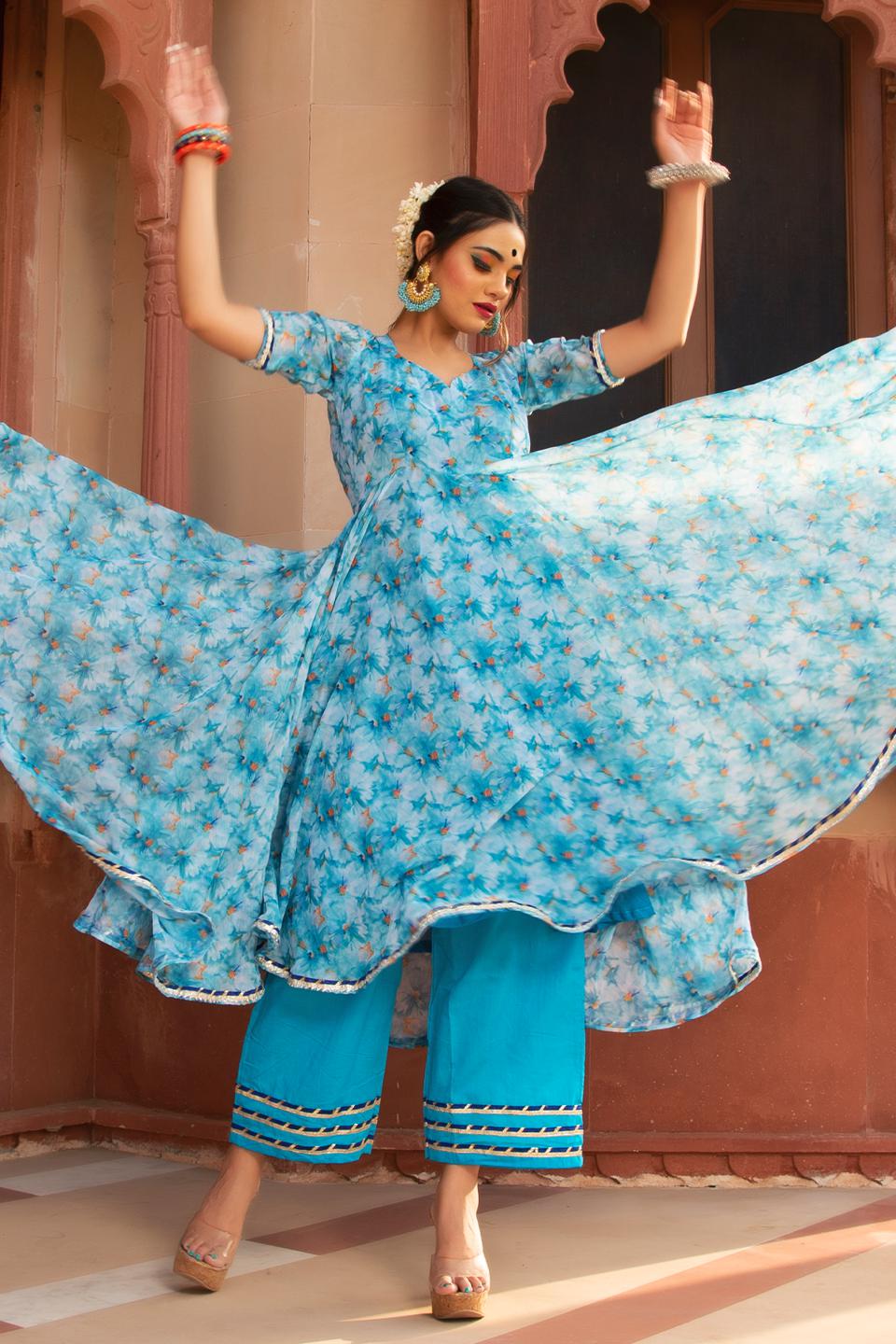 lilly-of-nile-chiffon-anarkali-suit-set-11403146BL, Women Indian Ethnic Clothing, Chiffon Kurta Set Dupatta