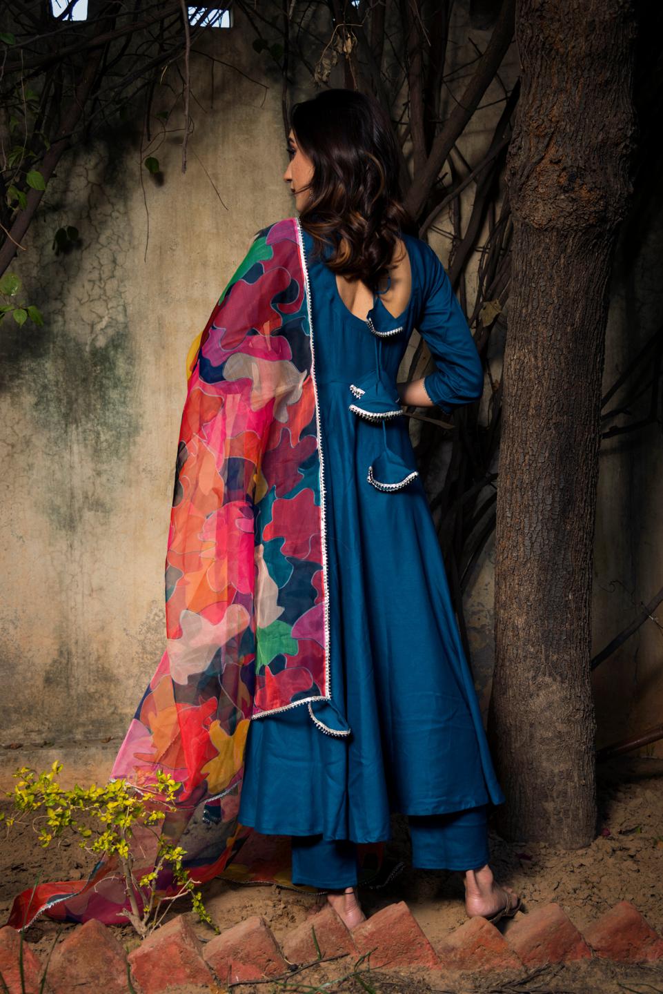 lily-blue-rayon-anarkali-11403136BL, Women Indian Ethnic Clothing, Rayon Kurta Set Dupatta