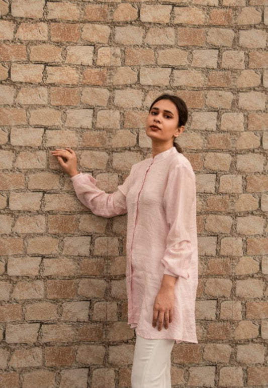 linen-pink-shirt-11651046PK, Women Clothing, Cotton Linen Shirt